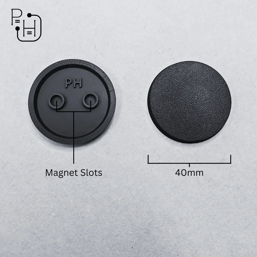 40mm wargaming base with magnet slots, textured surface for miniatures