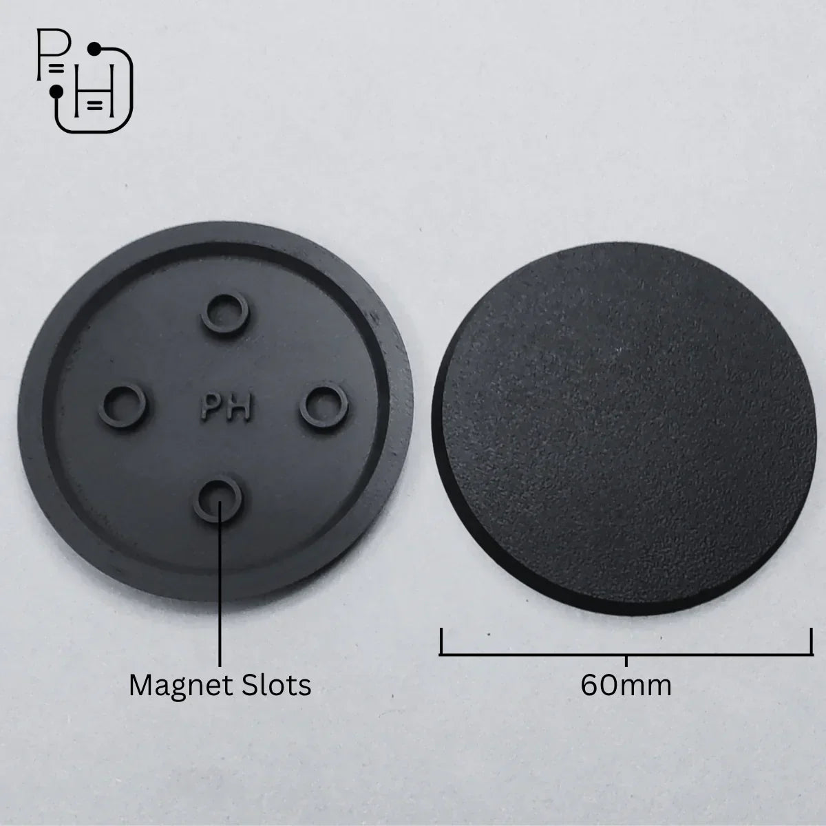 60mm wargaming base with magnet slots, textured surface for miniatures and hobby models