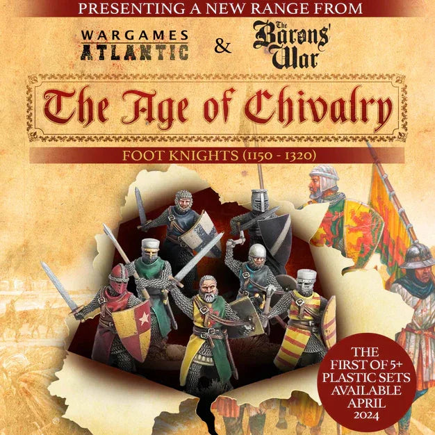 Medieval foot knights wargaming miniatures from The Age of Chivalry range, 1150-1320