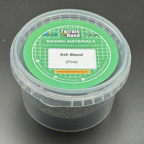Container of Terrain By Hand Ash Blend fine basing materials for wargaming miniatures.