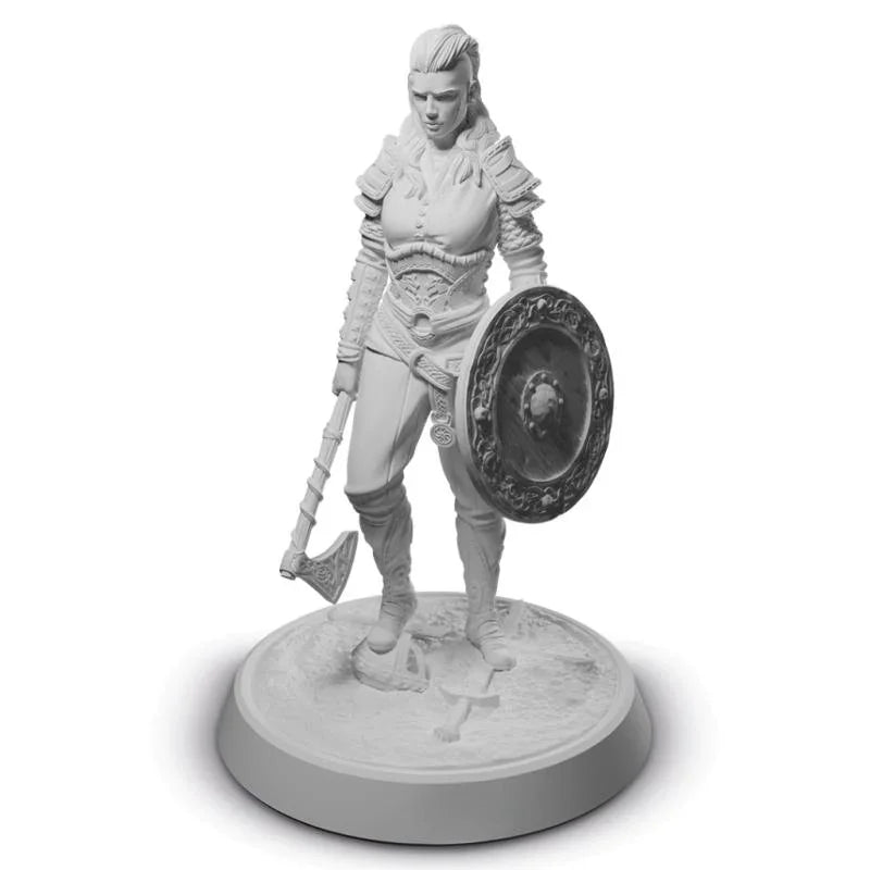 Wargaming miniature warrior with axe and shield, detailed armor, ideal for hobby enthusiasts