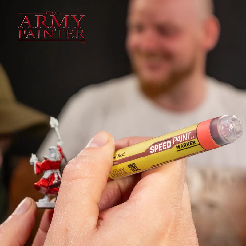 The Army Painter Speed Paint Marker in Deep Red, perfect for wargaming miniatures and hobby painting.