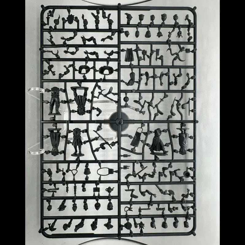 Wargaming miniatures sprue with detailed figures and accessories for hobby assembly