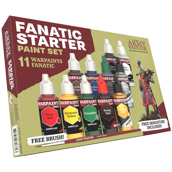 Fanatic Starter Paint Set with 11 Warpaints, free brush & miniature for wargaming hobbyists