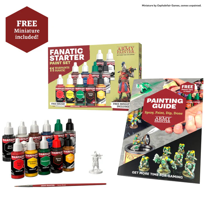 Army Painter Fanatic Starter Paint Set with free miniature, brush & painting guide for wargaming hobbyists
